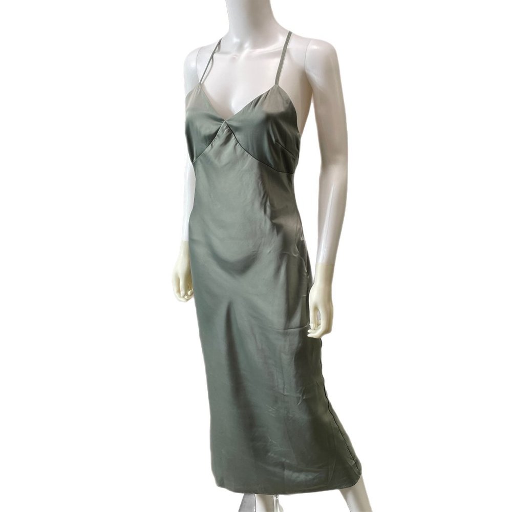 Nasty Gal Collection Go With the Low Satin Midi Dress Teal Women’s Size US 8